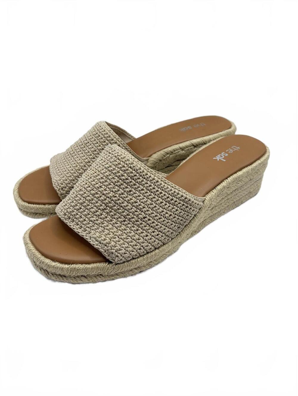 The Sak Brynna Espadrille Wedge Sandals Women Size 11 Crochet Tan Slide Platform